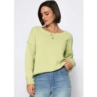 SASSYCLASSY Strickpullover Oversize Baumwoll-Pullover für Damen Pullover mit dekorativen Außennähten im leicht kastigen Schnitt