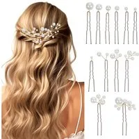 Oemmn Haarnadeln 12er Set Perlen Haarnadeln – Elegante U-förmige Braut Haaraccessoires, 12-tlg., für Hochzeit, Brautjungfern, Party & Abschlussball