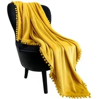 Wohndecke Flanell Kuscheldecke 150x200 cm weich warm Sofadecke Pompons, LOMAO, Weich warm atmungsaktiv leicht mit Pompons maschinenwaschbar