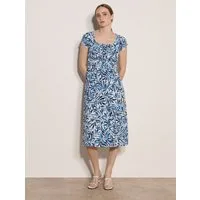 Apricot Midikleid Druckkleid mit Blattmuster