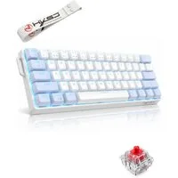 RUHE Mechanische Gaming Tastatur 60% kabelgebunden QWERTY Red Switches Gaming-Tastatur (Kurz 61 Tasten leise [ENG Layout] Plug & Play für PC PS4 Xbox Weiß)
