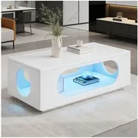 Merax Couchtisch hochglanz Sofatisch Beistelltisch mit LED-Beleuchtung & APP Steuerung (1-St), Wohnzimmertisch mit Stauraum und Kabelmanagement, 100x50x35cm