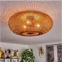 hofstein Deckenleuchte moderne Deckenlampe aus Metall/Bambus/Holz in Schwarz/Natur, ohne Leuchtmittel, Boho-Design Deckenleuchte,Lichteffekt, Ø50cm, 3xE27, ohne Leuchtmittel