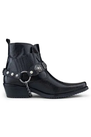 Winklepicker Western-Gothic-Stiefel für Herren aus schwarzem Leder