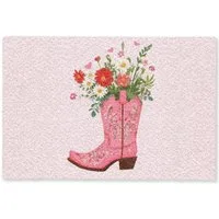 MuchoWow Fußmatte Cowboystiefel - Rosa - Strauß - Blumen, Rechteckig, innen Schmutzfangmatte, Tür, Schmutzfänger Flur, Teppich 60x40 cm