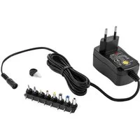 Poppstar Steckernetzteil 3/4.5/5/6/7.5/9/12 V 1A Universal-Netzteil (mit 8 Adapter-Steckern, LED-Kontrollleuchte, Kabellänge 150cm)