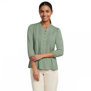 Baumwolle/Modal-Biesenshirt mit 3/4-Ärmeln, Damen,  Grün, Elasthan/Baumwoll-Mischung/Synthetic-blend, by Lands' End