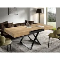S-Style Möbel Couchtisch und Esstisch Elano mit schwarzen Metallfüßen, Hochwertige, pflegeleichte und langlebige Halifax-Eichenplatte