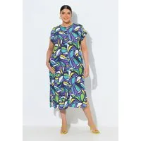 Ulla Popken Midikleid Midikleid Blätter Oversized Stehkragen Halbarm