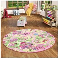 Snapstyle Kinderteppich Kinder Spiel Teppich Girls Village Rund, Rund, Höhe: 4 mm