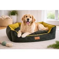 DDOnlineShop Hundebett Premium Hochwertiges Tierbett Farbe Schwarz, 100% Polyester, mit Beidseitig verwendbare Kissen