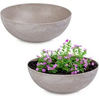 matches21 HOME & HOBBY Blumentopf Pflanzschalen für draussen Dekoschalen rund sand beige 2x 20 cm (2 St), Blumen-Schale als wetterfeste Friedhof-Schale Grab-Schmuck Grabschale
