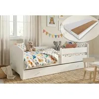 Kids Collective Kinderbett 70x140 / 80x160 cm Komplettset mit Matratze & Schublade (Bett für Jungen und Mädchen, Einzelbett für Kinder von 2 - 10 Jahren), komplettes Set in Weiß für Jungen und Mädchen 80x160 cm