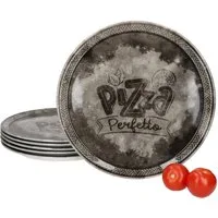 MamboCat Pizzateller 6er Set Perfetto Pizzateller Ø31,5cm Schwarz Porzellan Servierplatte