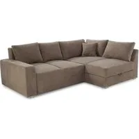 luma-home Ecksofa 15234, Dauerschläfer B260/T181/H88 cm mit 2 Bettkästen, Ottomane links oder rechts montierbar, Federkern, Boxspring, Kaltschaum-Topper, Bezug Cord in Braun Taupe