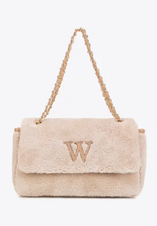 Wittchen Damen-Umhängetasche mit Fellbesatz, Creme, cremefarbenes Polyester