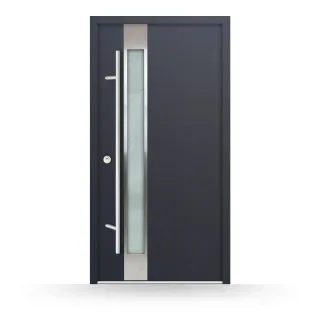 Stahltür mit Glasausschnitt, Anthrazit, 1000 x 2000 mm, DIN links nach innen öffnend, Stahl-Aluminium, Modell Passau, nach Maß