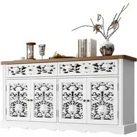 FUFU&GAGA Sideboard Sideboard mit Schnitzmuster, Buffet-Schrank weiß, HDF, Kommode