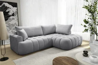 Ecksofa mit Schlaffunktion NANTES Sofa in Stoff Soft Grau Ottomane Rechts