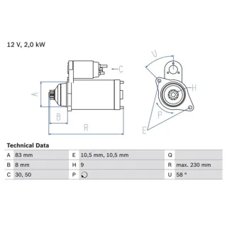 Bosch Anlasser 2,0 kW Nissan Laurel Patrol 2,8