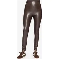 SASSYCLASSY Lederimitathose Highwaist Thermoleggings Damen in Lederoptik Skinny Leggings mit Thermo-Futter aus Kunstleder Schwarz Braun Beige