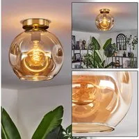 hofstein Deckenleuchte Deckenlampe aus Metall/Glas in Schwarz/Goldfarben/Bernsteinfarben, ohne Leuchtmittel, moderne Leuchte mit Schirm aus Glas (25cm), 1xE27, ohne Leuchtmittel