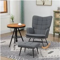 HOMCOM Schaukelsessel mit Hocker, Relaxsessel mit Leinenoptik (Armlehnsessel, 2-St., Schwingsessel), für Wohnzimmer, Schlafzimmer, Grau