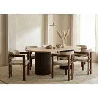 alesvelt Esstisch Trivento oval massive Tischplatte im Travertin Design Säulenstil (1-Tisch), Tischbeine im Säulenstil, 200x100x75cm