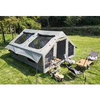 LVHOM aufblasbares Zelt 300x400x200cm(LxBxH) Steildach, 2 Türen, 6 Fenstern, Rauchabzug, Personen: 8 (Design mit Aufblasbare Luftbalken, Insektenschutz, Innen-Taschen, reflektierende Elemente, Zubehöre mit Handpumpe, 1 Tragetasche, 20 Heringe, 8 Vers