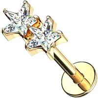 Taffstyle Piercing-Set Tragus Labret Kristall Doppel Sterne Innengewinde Gold Clear 6mm (Helix Rook Lobe Daith Conch Orbital Snug Ohrring Piercing), Ohr Piercing Stecker Knorpel Ohrpiercing Cartilage Knorpel Ohr Tragus