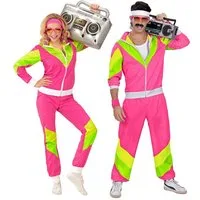 Widdmann Kostüm 80er Trainingsanzug pink Karneval Faschingskostüm, 80er Jahre Outfit in feinstem Neon-Zwirn