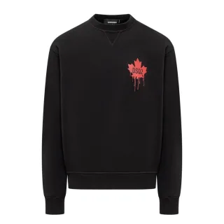 Dsquared2 Schwarzes Sweatshirt Mit Rotem Ahornblatt-logo