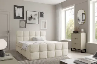 Boxspringbett Schlafzimmerbett SATINE PREMIUM 140x220cm Stoff Coral Creme