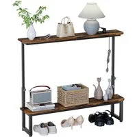 Yorbay Konsolentisch mit 2 Ablagen & integrierten Steckdosen,Höhenverstellbarer Sofatisch (100x18x63/88 cm), Kompakte Anrichte mit USB-Ports für Flur, Wohnzimmer, Büro