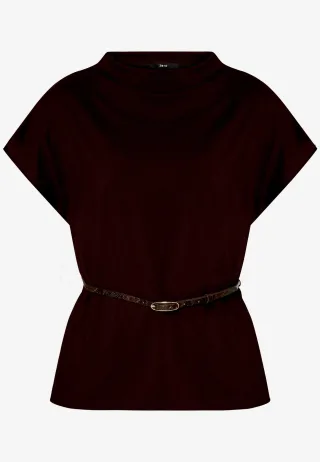 zero - T-Shirt mit Gürtel chocolate plum - Gr. - 40
