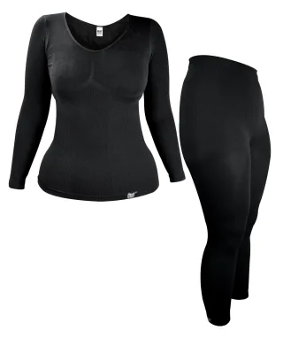 Ladies Thermal Underwear Set | Wärmehalter | Extra Warm Winter Long Sleeve Top & Long Janes - Schwarz