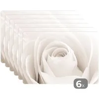 MuchoWow Platzset Rose - Weiß - Floral - Botanisch - Natur, (6-St), Platzsets, Tischset, Abwaschbar, Tischsets, Platzdeckchen