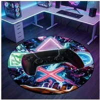 Carpetia Designteppich Gaming Style, rund, Höhe: 5 mm, mit grafischen Gaming-Motiven in Neon-Optik