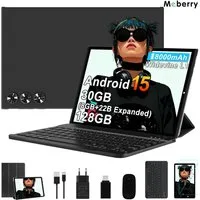 GOODTEL Meberry 2026 Tablet Android 15, WiFi, 30 GB RAM Tablet (10,1", 128 GB, Android 15, 8000 mAh, Widevine L1, mit Zubehör Tastatur, Maus)