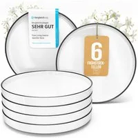 PURE LIVING INTERIOR DESIGN Geschirr-Set Pure Living Dessertteller 6er 20cm »Scandi«, Porzellan weiß, 6 Personen, Porzellan, Zeitloses skandinavisches Design, Eleganter schwarzer Rand, Minimalis…