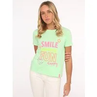 Zwillingsherz T-Shirt "Smile Happiness Fun" Rundhalsausschnitt, bunte Stickerei, Pailletten, Kurzarm