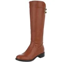 Ital-Design Elegante Damenstiefel mit dekorativen Details für Alltag Stiefel (90110016) Blockabsatz Flache Stiefel in Camel