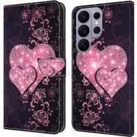 CLM-Tech Handytasche für Samsung Galaxy S26 Ultra Klapphülle aus PU-Leder (rosa Herzen, 1-tlg., Flip Case), Magnetverschluss, Standfunktion und Kartenfächer