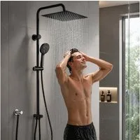 HOMELODY Duschsystem mit 30 cm Regendusche, SUS304 Edelstahl, Kopfbrause, 5 Strahlarten Handbrause, höhenverstellbar, ohne Neubohren,Schwarz
