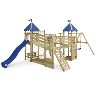 Spielturm Smart Emperor aus Massivholz mit Rutsche, Schaukel, Kletternetz und Hängebrücken für sicheren Garten-Spielspaß im Set - Wickey