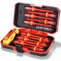 BlingBin Schraubendreher 13 Stücke VDE Isolierte Schraubendreher Set, (1er Set, 13 St., 11pcs Schraubendreherköpfen + 1 x Teststift + 1 x Schutzhülle), für Spannungen bis 1000V, Schraubendreher Köpfen, Flachen Kreuzschlitz