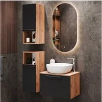 Planetmöbel Badmöbel-Set ASTRA Waschtischunterschrank 60 cm mit Midischrank, (Waschbeckenunterschrank, 3-St., Badmöbel Set), Badezimmer Möbel im modernen Design