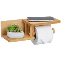 relaxdays Toilettenpapierhalter Bambus Toilettenpapierhalter 2 Ablagen