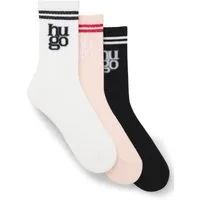 HUGO Socken (Packung, 3-Paar) Logo mit Used-Look, Rippstrick, Verstärkter Fersen- und Zehenbereich