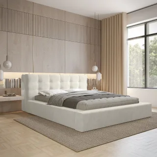 Polsterbett Doppelbett ANTONIO Komplettset 140x200cm in Stoff Ditra Creme